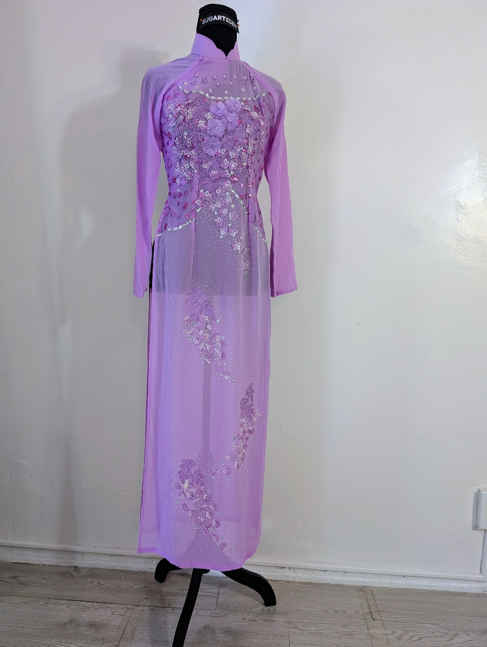 Ao Dai Bundle 3/$30 Lilac Embroidered Sheer Maxi Dress